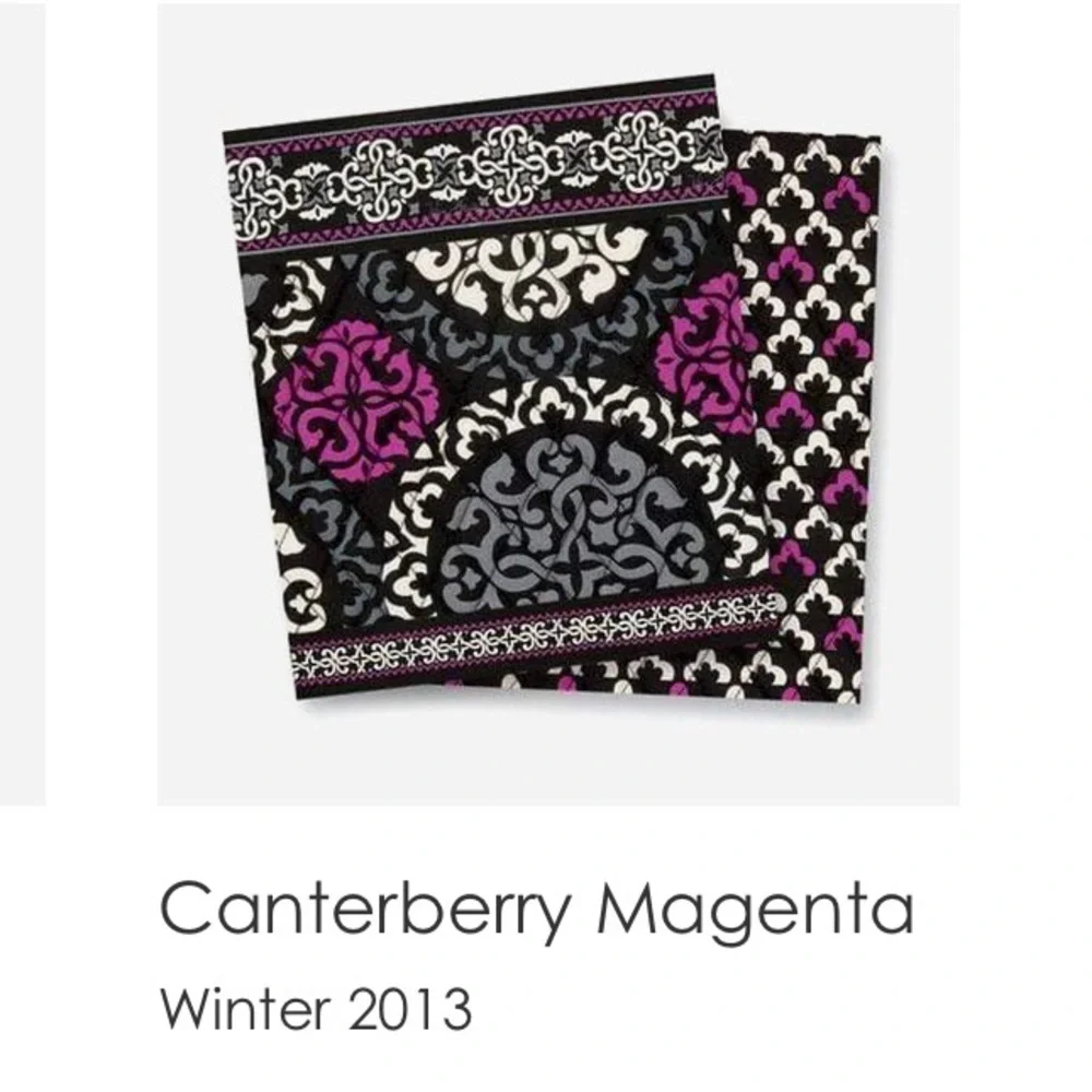VERA BRADLEY Canterberry Magenta 2013 L Lined Cosmetic Case Black Pink USA